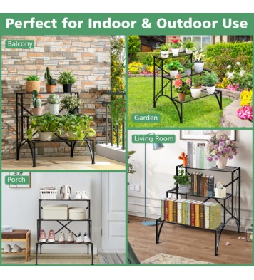 3-Tier Metal Plant Rack Garden Shelf in Stair Style