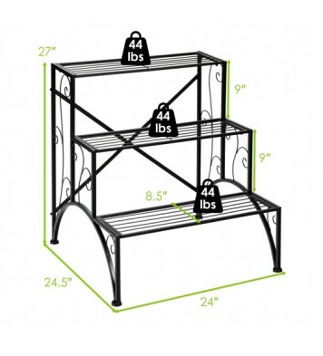 3-Tier Metal Plant Rack Garden Shelf in Stair Style