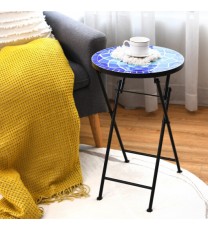 14 Inch Round End Table with Ceramic Tile Top