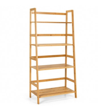 4-Tier Bamboo Bookshelf Ladder Shelf Plant Stand Rack-Natural