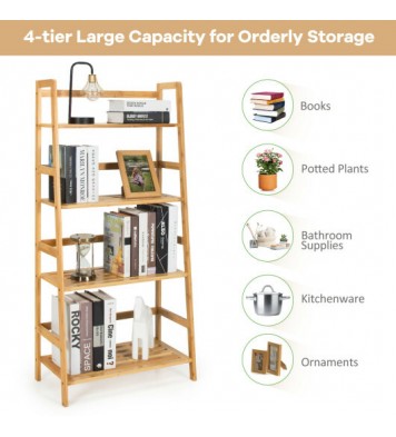 4-Tier Bamboo Bookshelf Ladder Shelf Plant Stand Rack-Natural