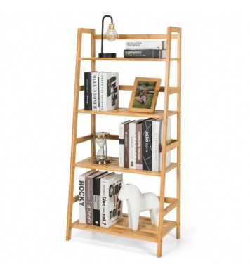 4-Tier Bamboo Bookshelf Ladder Shelf Plant Stand Rack-Natural