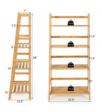 4-Tier Bamboo Bookshelf Ladder Shelf Plant Stand Rack-Natural