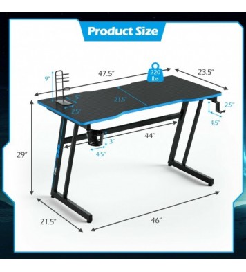 47.5 Inch Z-Shaped Computer Gaming Desk with Handle Rack-Red