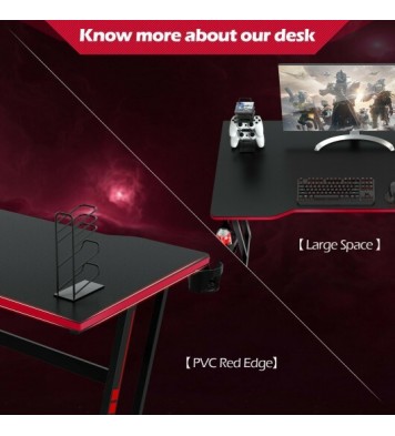 47.5 Inch Z-Shaped Computer Gaming Desk with Handle Rack-Red