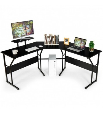 88.5 Inch L Shaped Reversible Computer Desk Table with Monitor Stand-Black