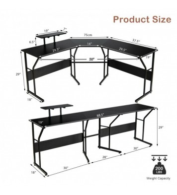 88.5 Inch L Shaped Reversible Computer Desk Table with Monitor Stand-Black