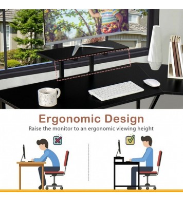 88.5 Inch L Shaped Reversible Computer Desk Table with Monitor Stand-Black