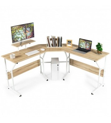 88.5 Inch L Shaped Reversible Computer Desk Table with Monitor Stand-Black