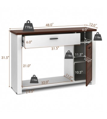 48 Inch Console Table with Drawer and Cabinet