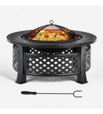 Outdoor Fire Pit with BBQ Grill and High-temp Resistance Finish