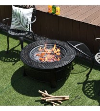 Outdoor Fire Pit with BBQ Grill and High-temp Resistance Finish