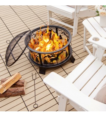 26 Inches Outdoor Fire Pit with Spark Screen and Poker