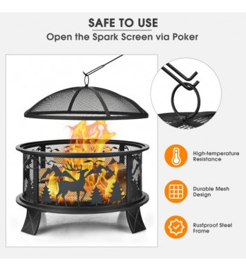 26 Inches Outdoor Fire Pit with Spark Screen and Poker