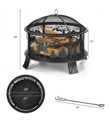 26 Inches Outdoor Fire Pit with Spark Screen and Poker