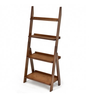 4-Tier Bamboo Ladder Shelf Bookcase for Study Room-Brown