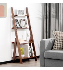 4-Tier Bamboo Ladder Shelf Bookcase for Study Room-Brown