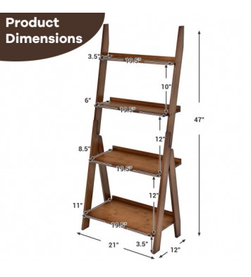 4-Tier Bamboo Ladder Shelf Bookcase for Study Room-Brown