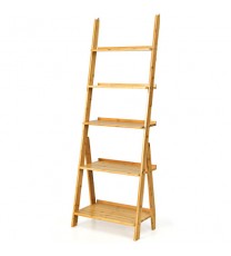 5-Tier Bamboo Ladder Shelf for Home Use-Natural