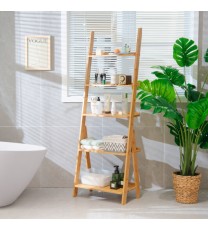 5-Tier Bamboo Ladder Shelf for Home Use-Natural