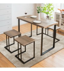 4 Pieces Industrial Dinette Set with Bench and 2 Stools-Oak