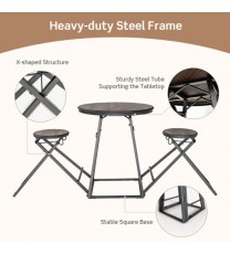 3 Pieces Dining Table Set with 2 Foldable Stools for Small Space-Gray