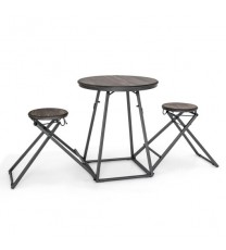 3 Pieces Dining Table Set with 2 Foldable Stools for Small Space-Gray