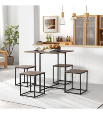 5 Piece Dining Table Set with 4 Stools-Gray