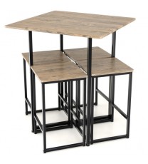 5 Piece Square Space-saving Dining Table Set with 4 Stools