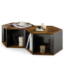 2 Pieces Hexagonal Side End Table for Living Office Coffee Room-Coffee