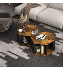 2 Pieces Hexagonal Side End Table for Living Office Coffee Room-Coffee