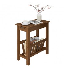 2-Tier End Table with Pull-out Tray and Solid Rubber Wood Legs-Natural