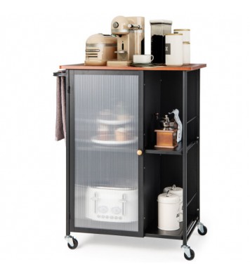 Mobile Serving Cart with Transparent Single Door Cabinet-Black