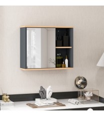 Bathroom Wall Mounted Cabinet with Single Mirror Door and Adjustable Shelf-Gray