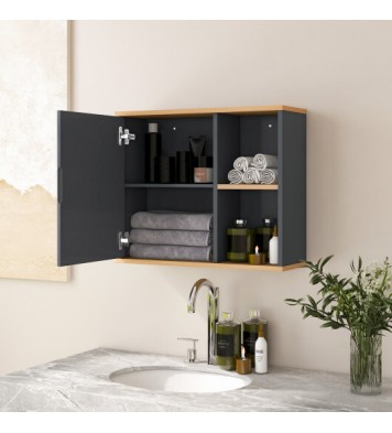 Bathroom Wall Mounted Cabinet with Single Mirror Door and Adjustable Shelf-Gray