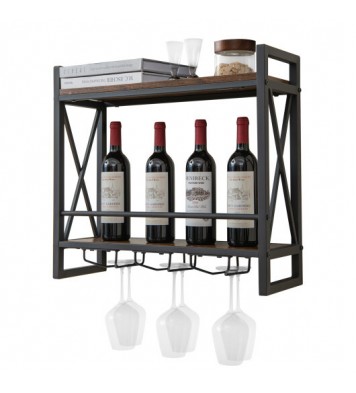 Industrial Wall Mounted Wine Rack with 3 Stem Glass Holders