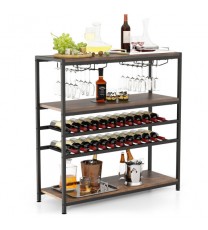 5-tier Wine Rack Table with Glasses Holder