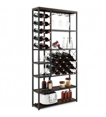 Industrial Floor Wine Rack with 3 Rows of Stemware Racks