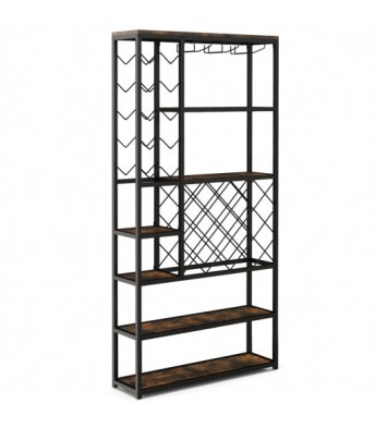 Industrial Floor Wine Rack with 3 Rows of Stemware Racks