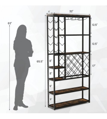 Industrial Floor Wine Rack with 3 Rows of Stemware Racks