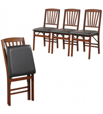 Set of 2 Folding Chairs with Padded Seat and Rubber Wood Frame-Brown