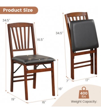 Set of 2 Folding Chairs with Padded Seat and Rubber Wood Frame-Brown