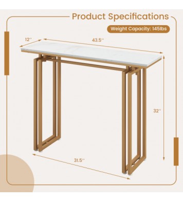 43.5 Inch Console Table with Heavy-duty Metal Frame-Golden