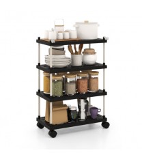 4-Tier Kitchen Slim Storage Cart with Lockable Wheels-Black