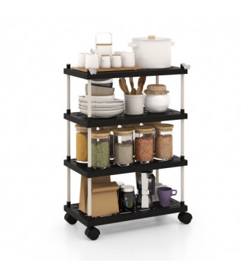 4-Tier Kitchen Slim Storage Cart with Lockable Wheels-Black