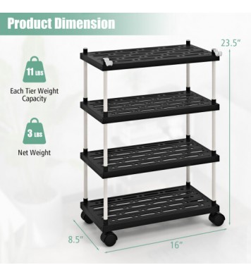 4-Tier Kitchen Slim Storage Cart with Lockable Wheels-Black