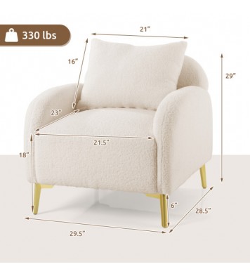 Modern Upholstered Accent Chair with Removable Pillow and Soft Padded Seat-White