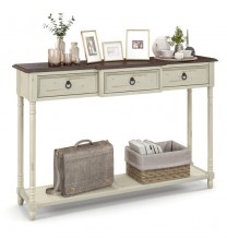 52 Inch Farmhouse Console Table with 3 Drawers and Open Storage Shelf for Hallway