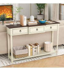 52 Inch Farmhouse Console Table with 3 Drawers and Open Storage Shelf for Hallway