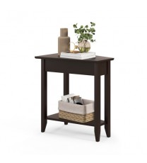 2-Tier Wedge Narrow End Table with Storage Shelf and Solid Wood Legs-Espresso